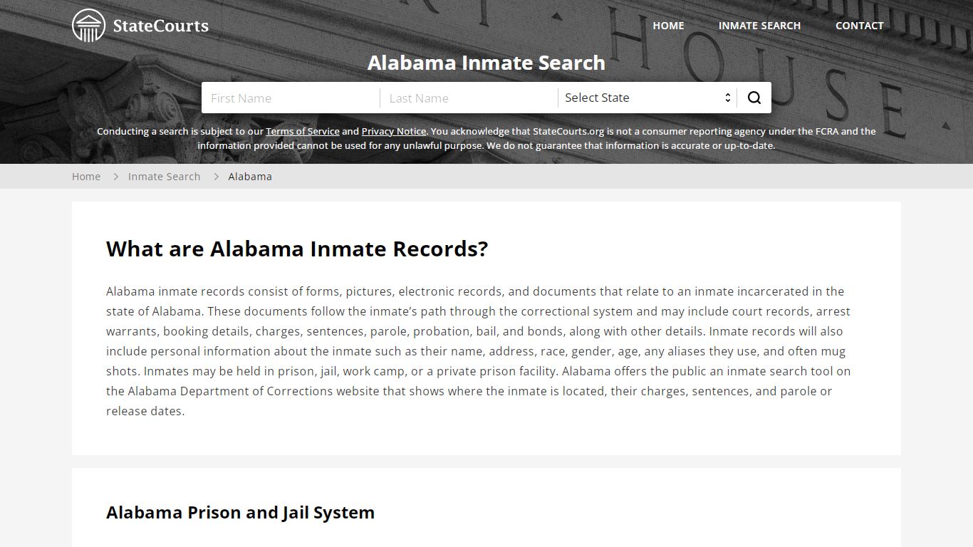 Alabama Inmate Search, Prison and Jail Information - StateCourts