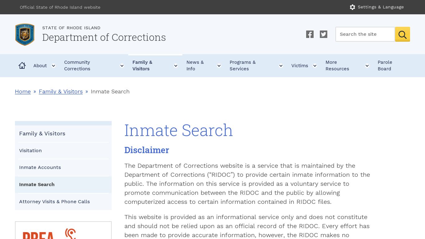 Inmate Search | Department of Corrections